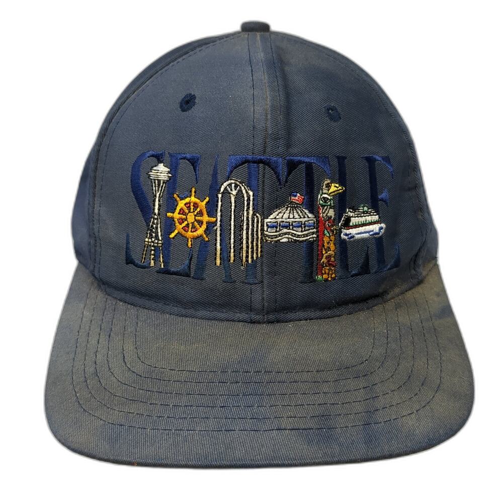 Seattle Snapback Hat Blue One Size Embroidered Adjustable Outdoor Vintage
